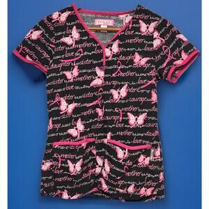 Koi Breast Cancer Support Scrub Top Size XS